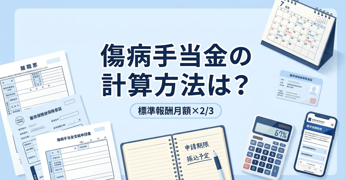 傷病手当金の計算方法：標準報酬日額の2/3 × 最長18ヶ月