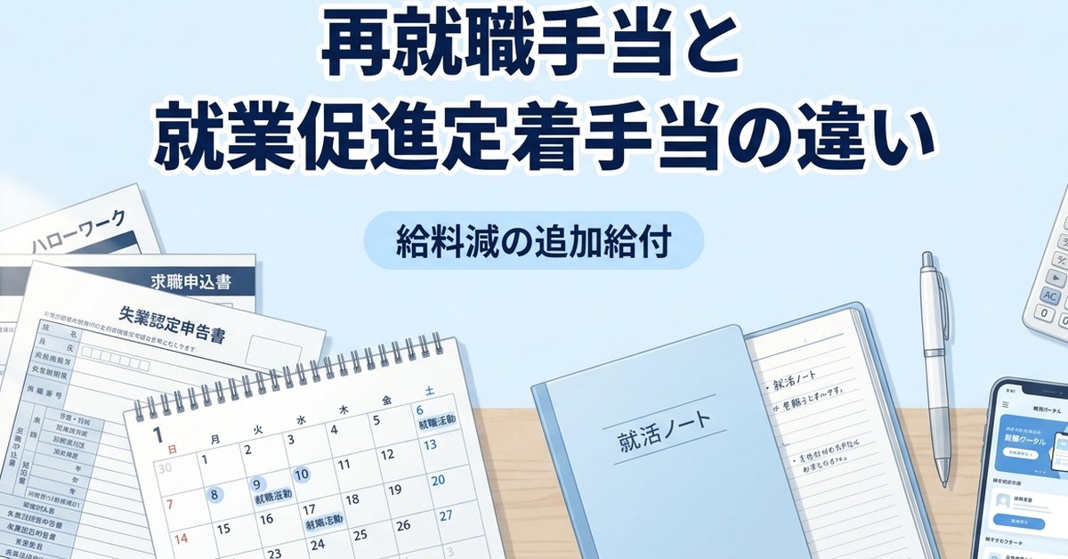 再就職手当と就業促進定着手当の違いは？給料が下がったらもらえる追加給付を解説